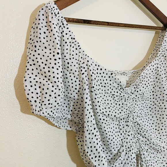 H&M L White Polka Dot Puff Sleeve Crop Top - Picture 3 of 9